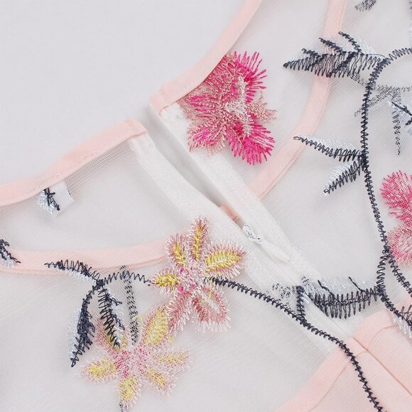 Women Casual Floral Embroidered Tulle Dress 3/4 Sleeves Wedding Prom - Picture 4 of 5